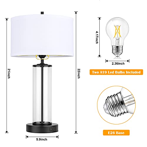 Modern Touch Control Table Lamps w/ 2 USB Ports for Set of 2 Bulbs Included