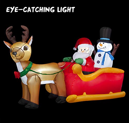 8 FT Christmas Blowup Lighted Inflatable Reindeer Sleigh Built-in LED for Holiday Lawn