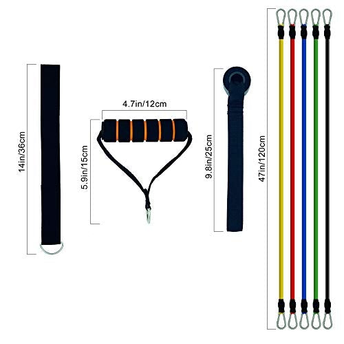 Resistance Bands Set for Exercise with 5 Resistant Bands, 2 Foam Handles, 2 Ankle Strap, 1 Door Anchor, and a Bag (11 pcs)