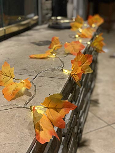 2 Pack Fall Garland, 9 Ft 20 LED Maple Leaves with Warm String Lights Fall Decor