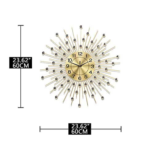 Modern Silent Large Wall Clocks-  Non-Ticking 24 Inch Round Crystal Gold Clocks