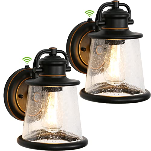 2 Pack Sensor Dusk to Dawn Outdoor Wall Lanterns, Anti-Rust w/ Clear Seeded Shade,