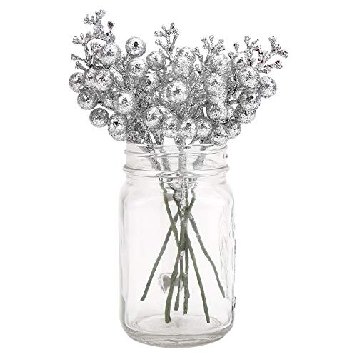 Glitter Berry Stems-20 Pcs 7.8 Inch Artificial Christmas Tree Picks Decoration