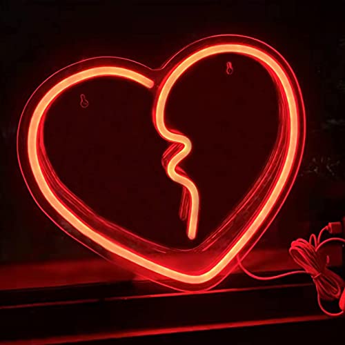 Broken Heart Neon Lights for Bedroom Wall Sign Decoration USB-Powered 14x12 Inch