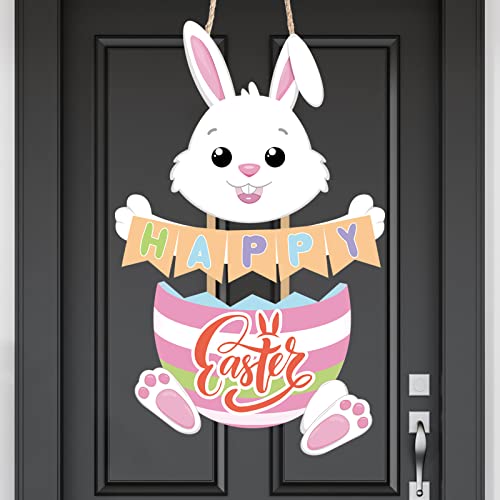 Bunny Happy Easter Door Sign Decoration 14.5 x 5 Inch