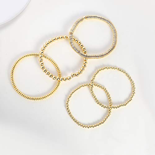 14K Gold Plated Beaded Bracelets for Women -Stretchable & Adjustable