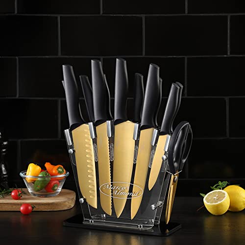 Knife Sets, Titanium Coated 14 Pieces Stainless Steel Hollow Handle