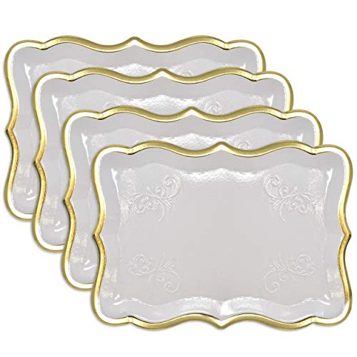 10 Rectangle Trays with Gold Rim Border for Elegant Dessert Table Serving