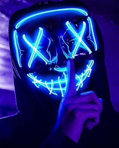 Scary Halloween Mask, LED Light up Mask Cosplay, Glowing in The Dark Mask Costume 3 Lighting Modes