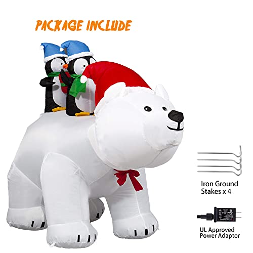 7Ft Long Christmas Inflatables Polar Bear with Penguins