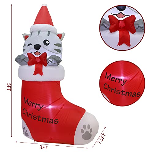 5 FT Christmas Inflatables Xmas Stocking w/ LEDs Decoration