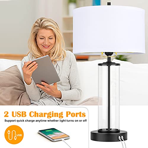 Modern Touch Control Table Lamps w/ 2 USB Ports for Set of 2 Bulbs Included