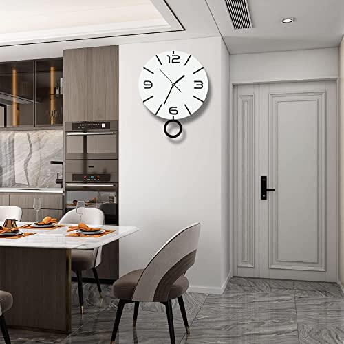 15 Inch Modern Wall Clocks w/ Pendulum Battery Operated-Non Ticking