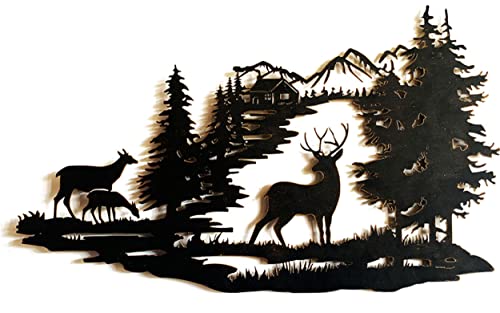 Metal Deer in the Woods  Wall Decor 22x 13 Inch