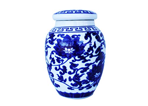 Decorative Blue & White Lotus Pattern Porcelain Storage Container or Home Decoration