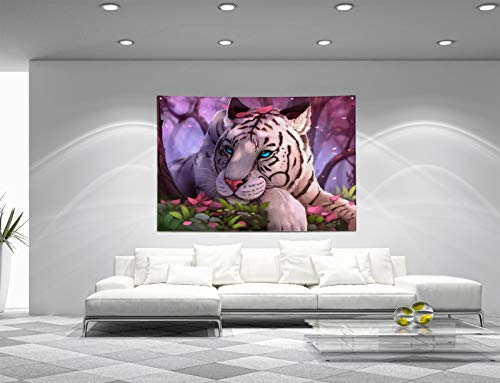 Purple Forest White Tiger Tapestry Art Home Decor Wall Hanging Living room Dorm