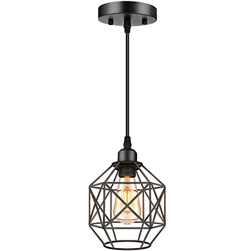 Industrial Vintage Pendant Lights, Farmhouse Black Cage Light Fixture, E26 Base,1-Pack