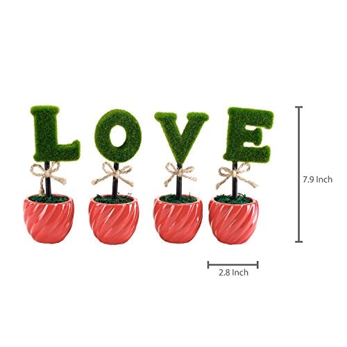 Decorative Letter Shaped Topiary Trees, Artificial Plants Sculpted Love in Ceramic Pots, Set of 4