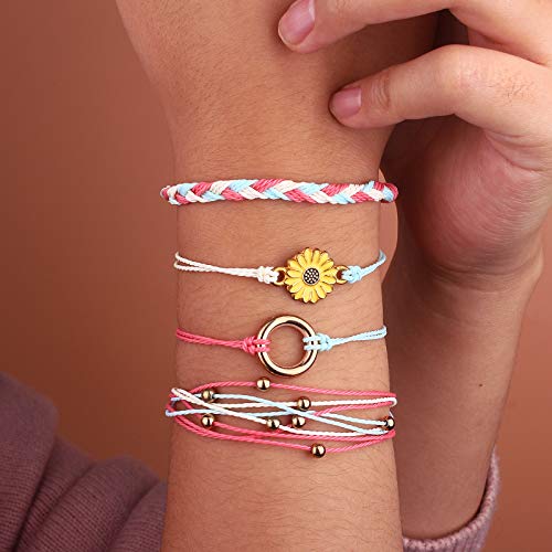 Sunflower String Bracelet Handmade Braided Rope Charms Boho Surfer Bracelet