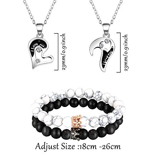 8 Pieces Couple Necklace Bracelet Matching Set for Women Men