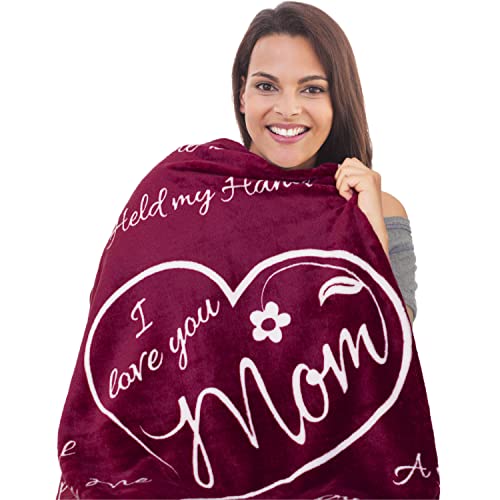 I Love You Mom Gift Blanket - Unique Mom Gifts for Valentines Day, Birthday, Mothers Day-60x 50"