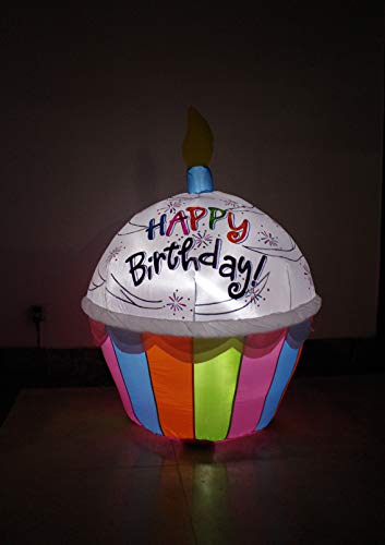 4 Foot Tall Cute Lighted Happy Birthday Inflatable Cupcake w/ Candle