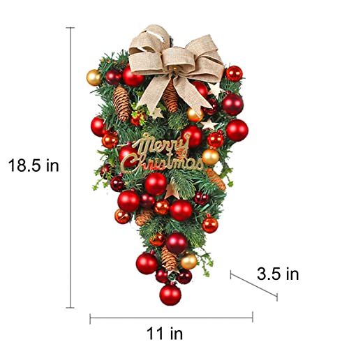 Christmas Wreath for Front Door Teardrop Swag w/ Merry Christmas Sign