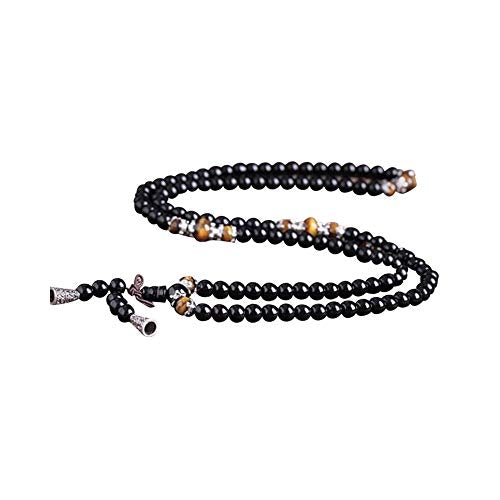 Tiger Eye Crystal Gemstone Bracelet Tibetan Buddhist Buddha Meditation 108 Obsidian Prayer Bead Bracelet