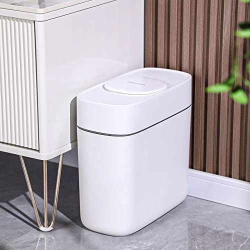 Trash Can w/ Press Type Lid | 14L Slim Plastic Narrow  Garbage Can