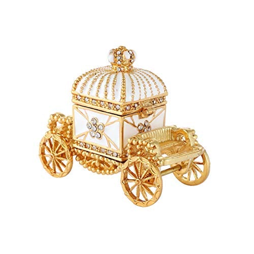 Decorative Enameled Royal Carriage Style Hinged Trinket Box, Sparkling Crystal Ornament Home Decor