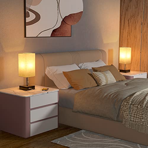 Bedside Table Lamps w/ Dual USB Charging Ports,(Pack of 2)