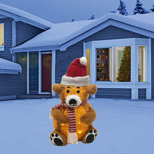 2Ft Christmas Little Brown Bear with Christmas Hat Built-in LED Light