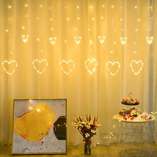 Valentine's Day Heart-Shaped LED Curtain String Lights,138 LED Connectable 8 Flashing Modes