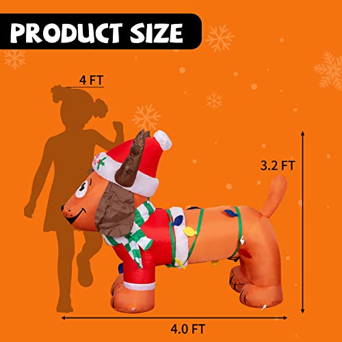 4ft Christmas Inflatable Dog w/ Antler Hat & LEDs