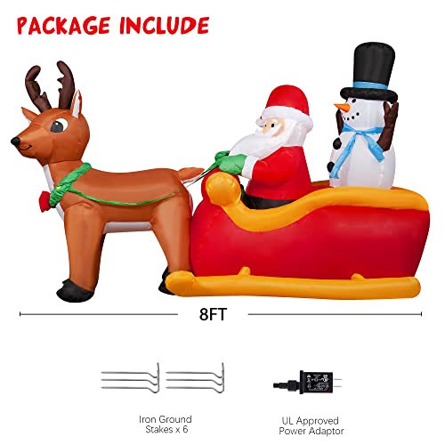 8 FT Christmas Blowup Lighted Inflatable Reindeer Sleigh Built-in LED for Holiday Lawn