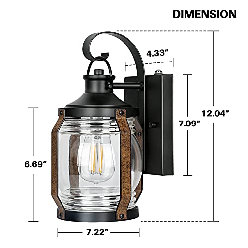 2 Pack Sensor Dusk to Dawn Outdoor Wall Lanterns, Anti-Rust w/ Clear Seeded Shade,