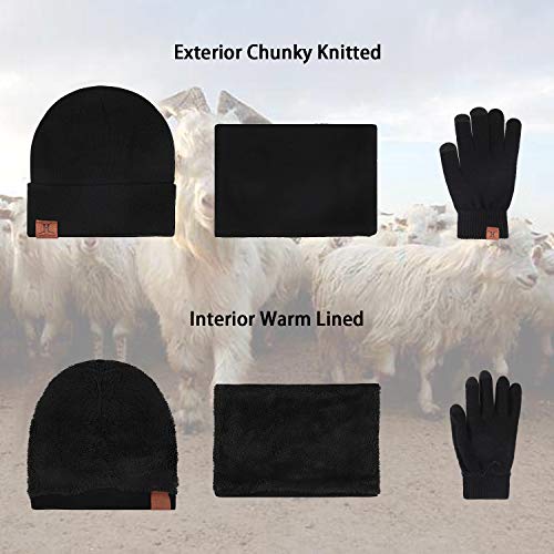 Winter Beanie Hat Scarf Touchscreen Gloves Set for Men & Women