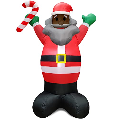 5 Ft Christmas Inflatable Black Santa Claus Hold Candy Can w/ LEDs