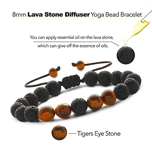 2 Pcs Tiger Eye Crystal Bracelet & Lava Rock Stone Bracelet for Men & Women