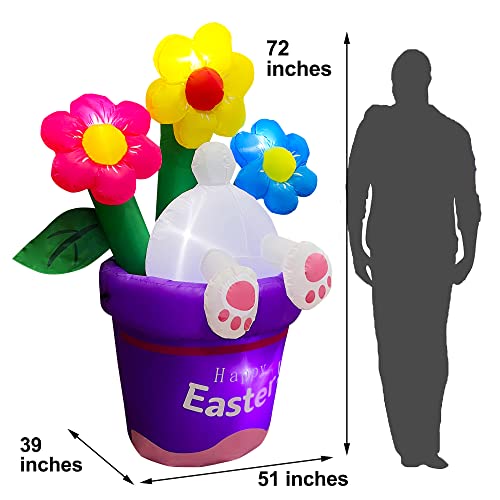 6ft Inflatable Easter Rabbit into Flower Basket Decoration w/  LED