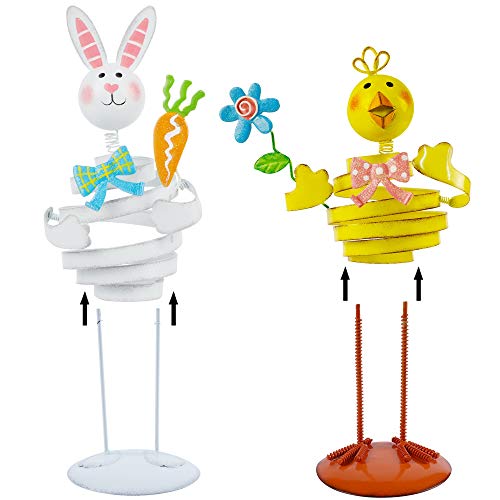 Easter Decorations, 13.8" -2 Cute Easter Metal Bunny & Chick  Figure