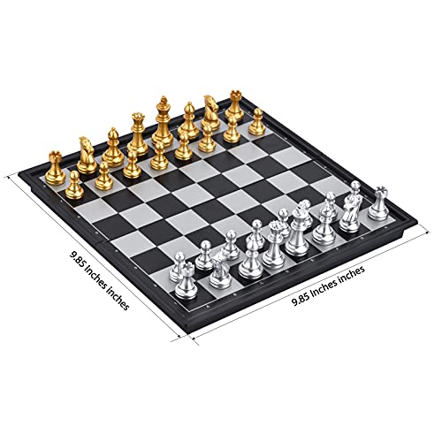 Magnetic Travel Chess Set with Folding Games Board and 2 Extra Queens & Storage Bag for Kids and Adults