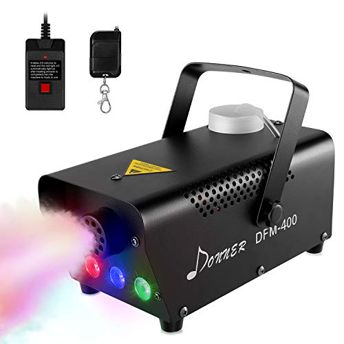 Fog Machine w/ RGB LED lights, w/ Wireless & Wired Remote Control for Parties