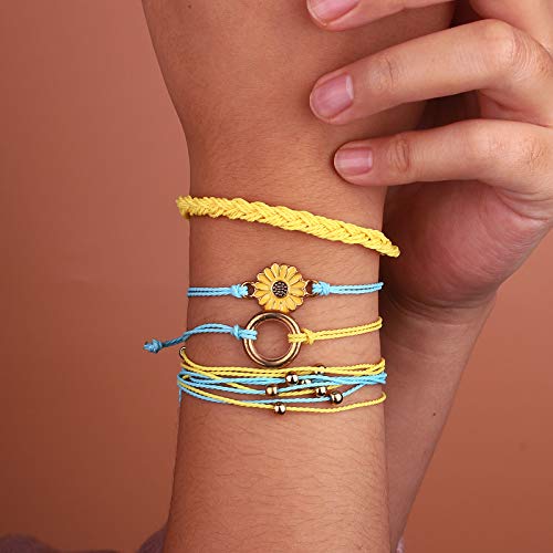 Sunflower String Bracelet Handmade Braided Rope Charms Boho Surfer Bracelet