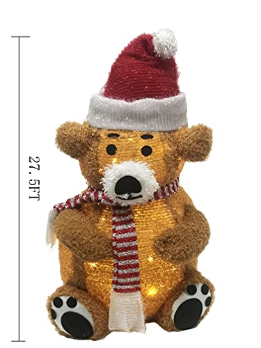 2Ft Christmas Little Brown Bear with Christmas Hat Built-in LED Light