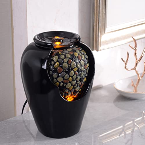 Zen Water Fountain w/ Simulation Colorful River Stones Inside & Soothing Sounds