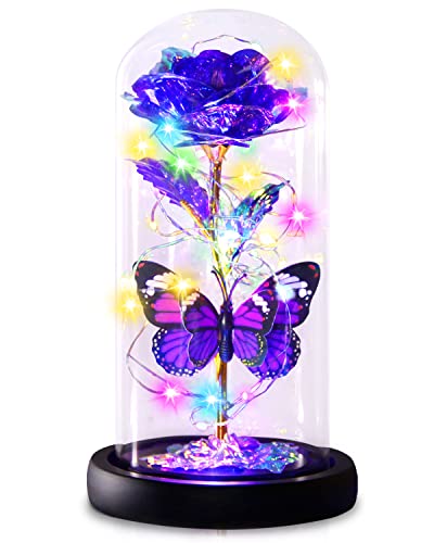 Enchanted Galaxy Light Up Butterfly Rose  Gifts in Glass Dome