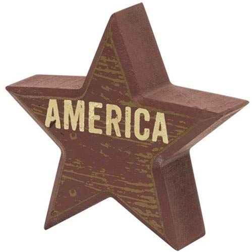 Set of 3 -Wooden Distressed Patriotic Star Sitter Blocks Tabletop Decor