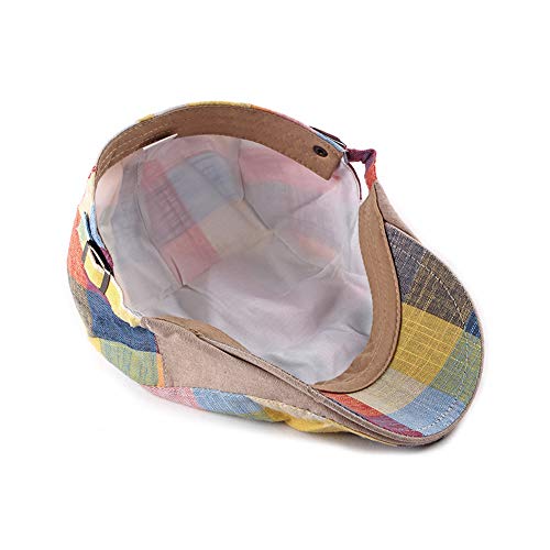 Men Adjustable Colorful Striped Plaid Ivy Newsboy Cabbie Gatsby Cotton Caps