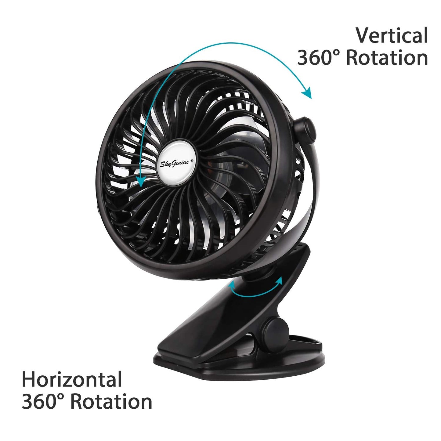 Battery Operated Clip on Mini Desk Fan, Black